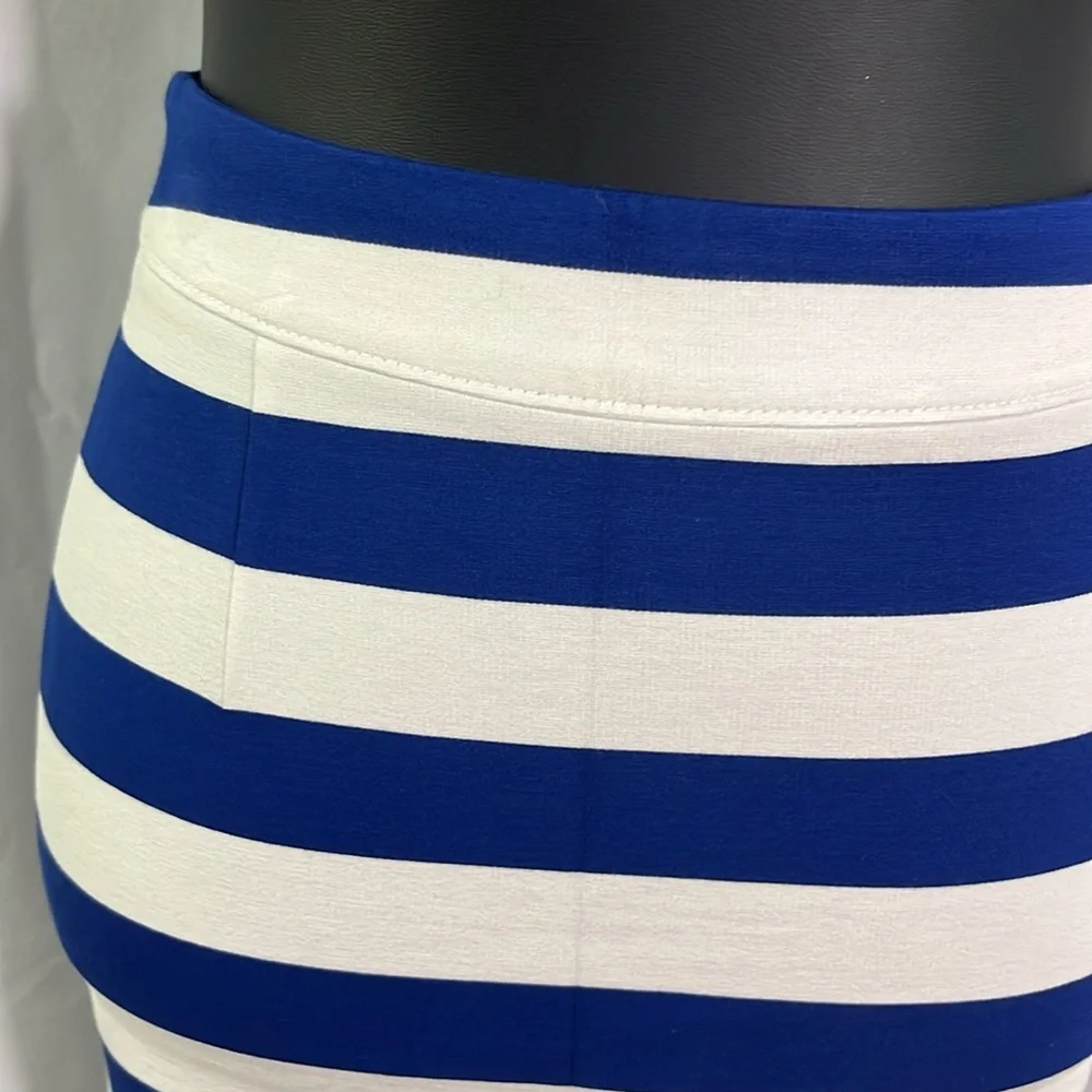 NWT Banana Republic Royal Blue & White Striped Ponte Knit Side Slit Pencil Skirt - Picture 7 of 16